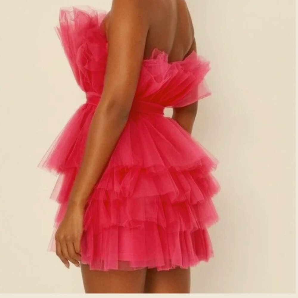 Missguided Pink Bandeau Ruffle Dress Tulle Size US 8 - Picture 2 of 15